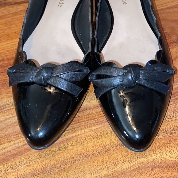 Kate Spade Black Scalloped Flats Patent Leather Pointed Toe - Picture 3 of 7